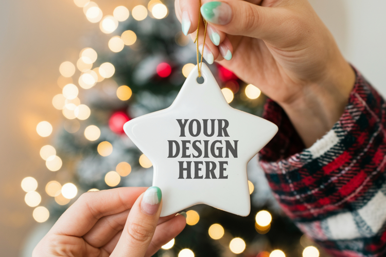 Christmas Star Ceramic Ornaments Mockup | Holiday Star Ornam