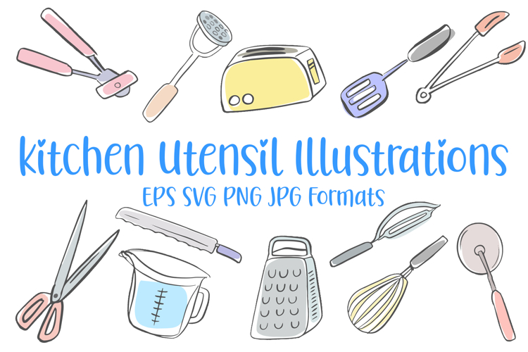 22 Kitchen Utensil Illustrations Cute SVG PNG