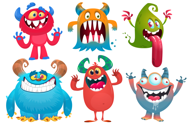 Happy cartoon monsters set with different face expressions
