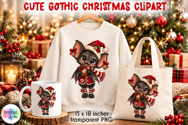 Cute Gothic Christmas Bat Child PNG Clipart