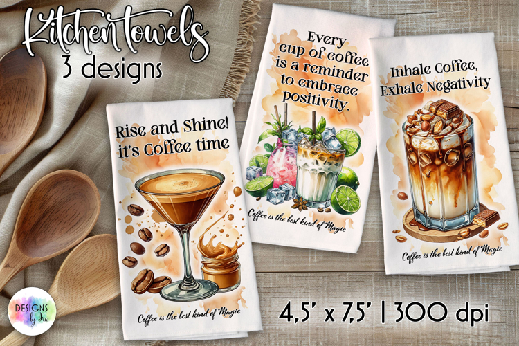 Coffee Cocktails Kitchen Towel, Coffee Lover Dish Towels