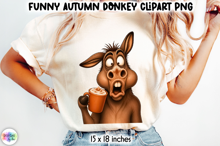 Surprised Donkey with Pumpkin Spice Drink PNG
