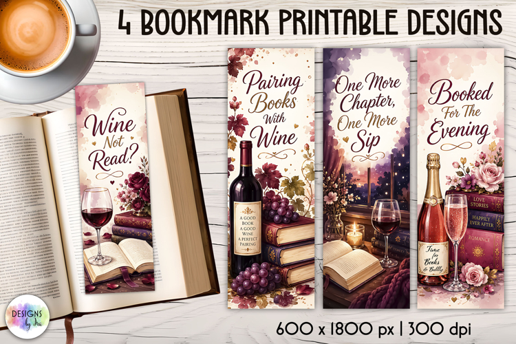 Wine And Books Bookmarks, Cozy Reader Quotes Printables