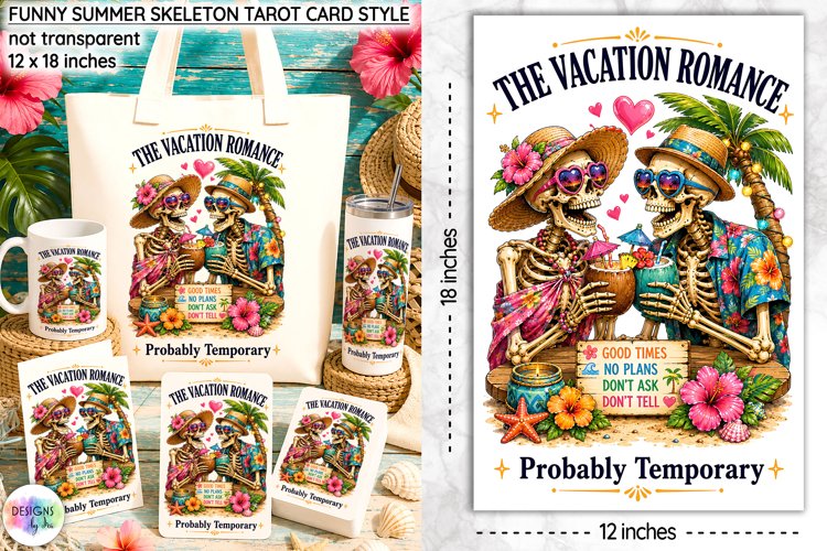 Funny Summer Skeleton Tarot Card Design, Vacation Romance