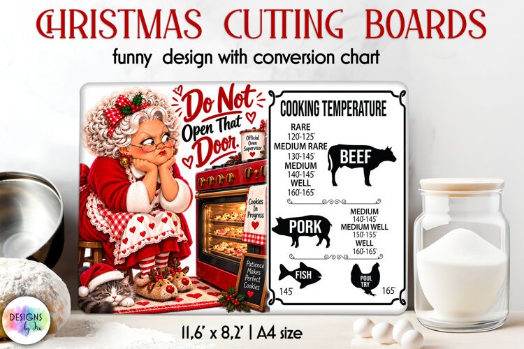 Oven Granny Christmas Cutting Board Temperature Chart example image 1