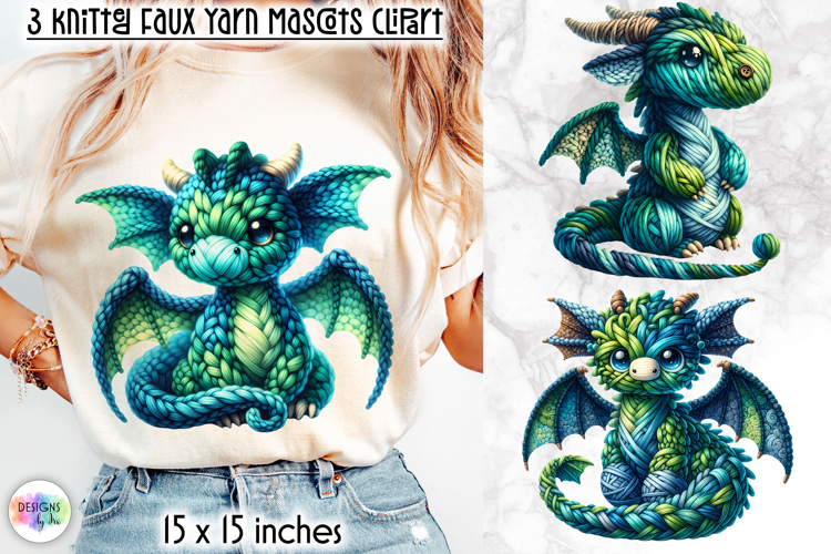 Knitted Baby Dragon Clipart, Faux Yarn Plush Dragon Mascot