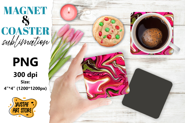 Abstract paint magnet/coaster sublimation. Fluid art