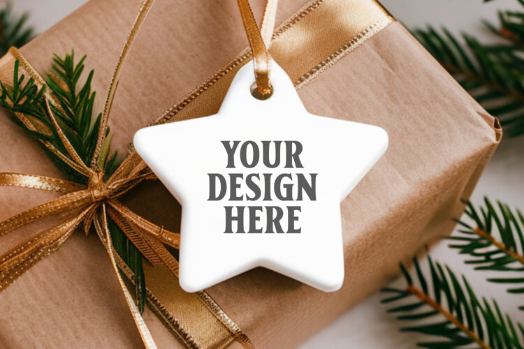 Christmas Star Ceramic Ornament Mockup | Holiday Star Tree example image 1