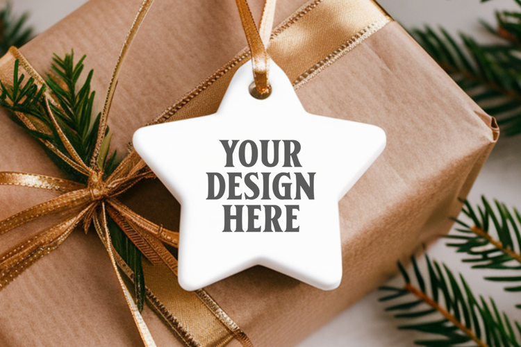 Christmas Star Ceramic Ornament Mockup | Holiday Star Tree