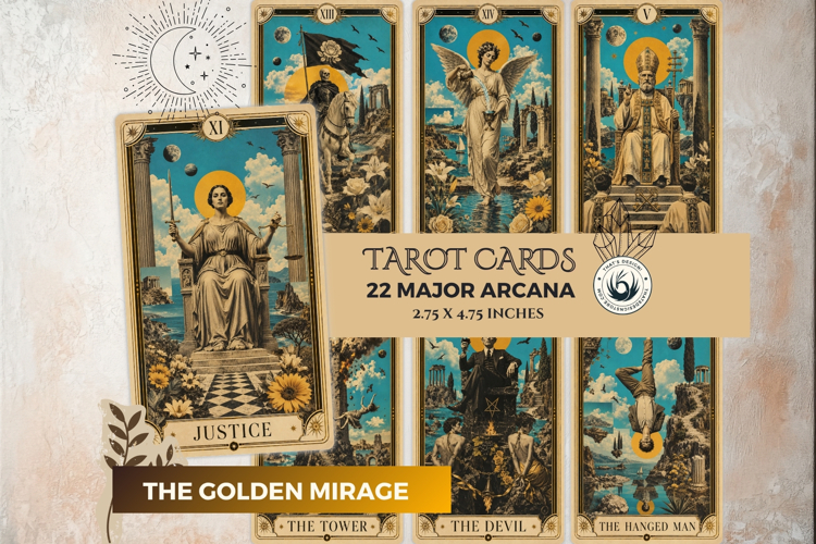 The Golden Mirage Major Arcana Tarot Cards for Divination
