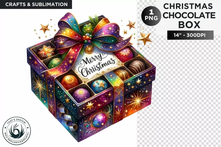 Festive Christmas Chocolate Box png clipart for sublimation