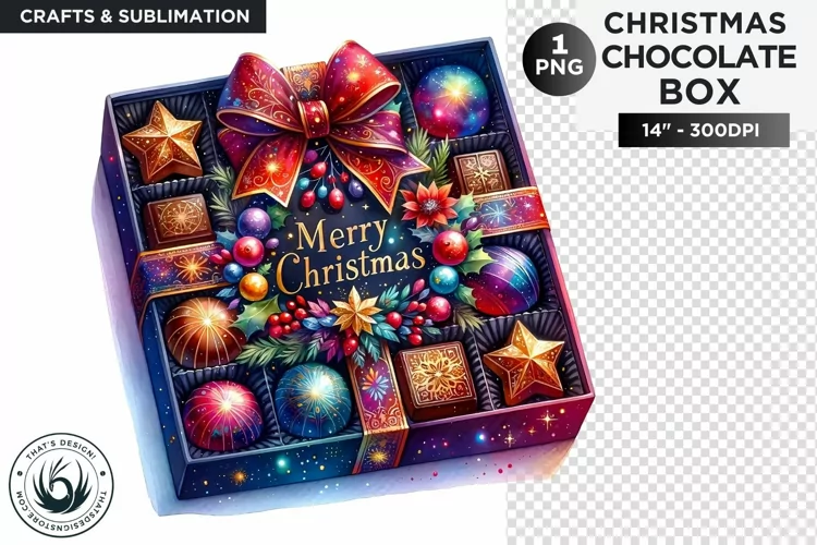 Festive Christmas Chocolate Box png clipart for sublimation