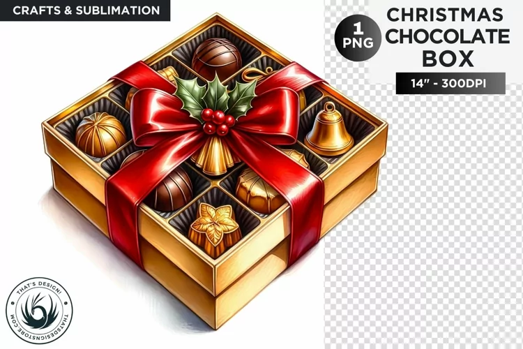 Festive Christmas Chocolate Box png clipart for sublimation