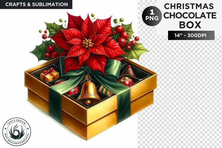Festive Christmas Chocolate Box png clipart for sublimation