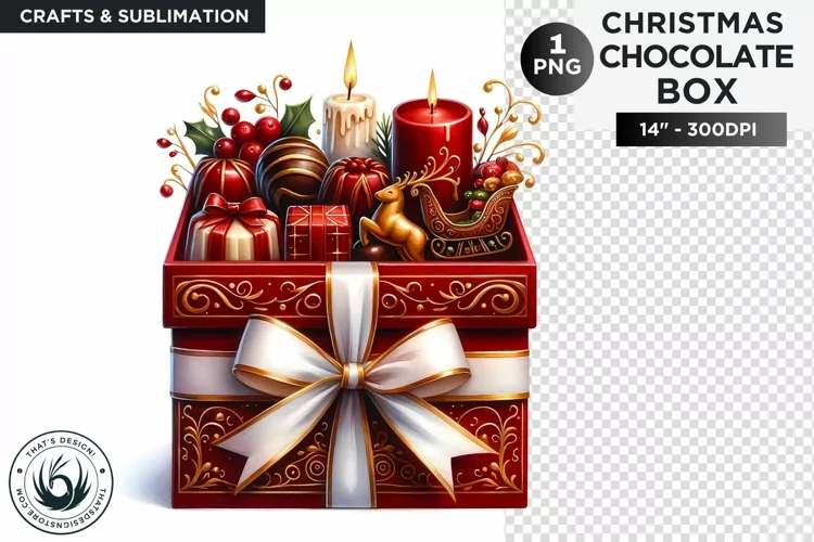 Festive Christmas Chocolate Box png clipart for sublimation