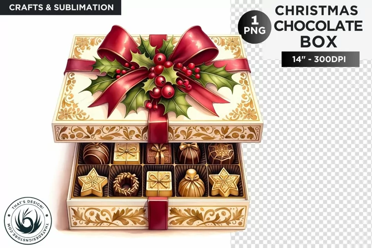 Festive Christmas Chocolate Box png clipart for sublimation