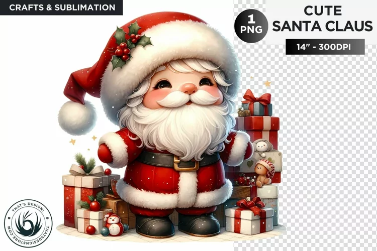 Cute Santa claus with gifts Christmas PNG for sublimation