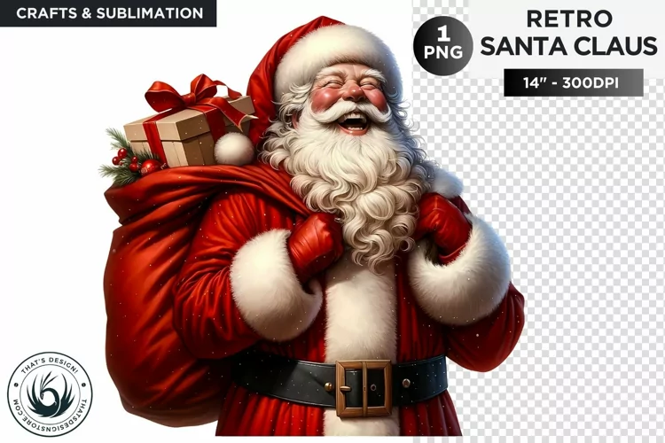 Santa claus laughing with gift bags Christmas PNG