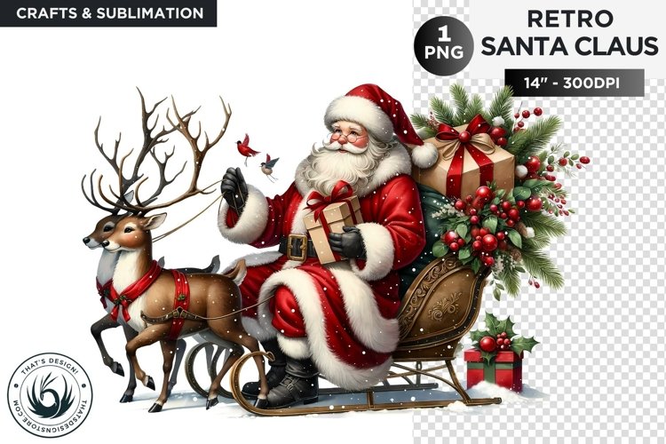 Emotional Santa claus with his reindeer Christmas PNG