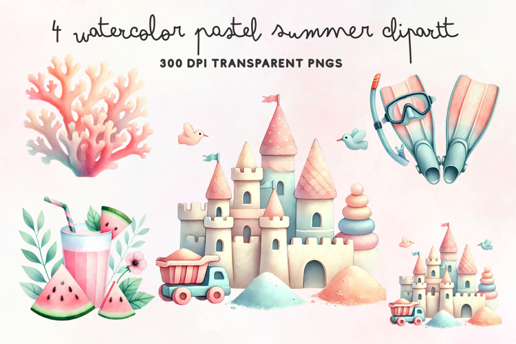 Watercolor Pastel Summer Clipart PNG