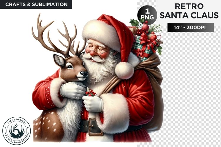 Emotional Santa claus with his reindeer Christmas PNG