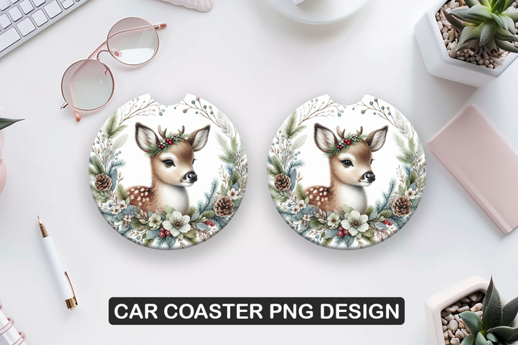 Cute Deer Car Coaster Sublimation| Animal Coaster PNG