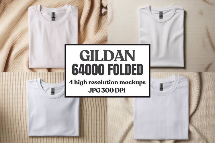 Gildan 64000 Folded Tshirt Mockup , Folded Tee Flat Lay