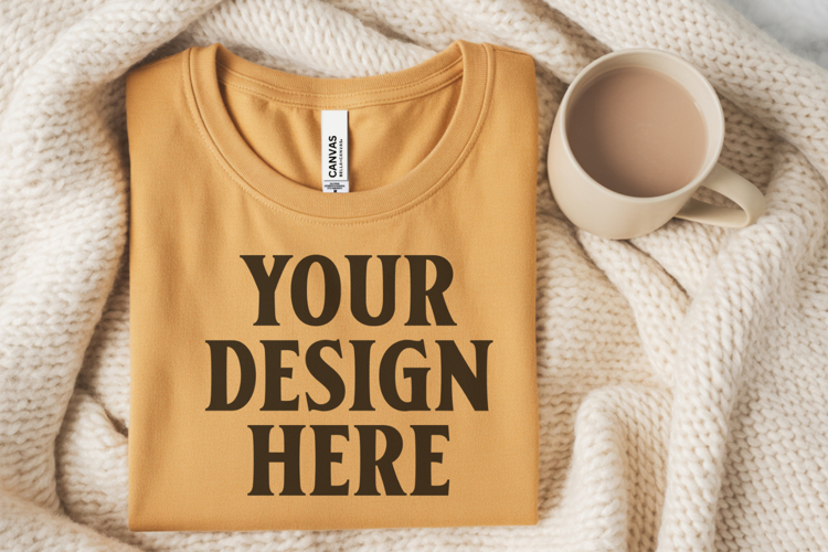 Christmas Bella Canvas 3001 Heather Mustard Folded Tshirt Mo