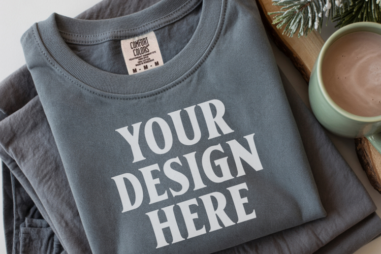 Pepper Comfort Colors 1717 Christmas Folded T-Shirt Mockup