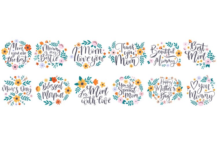 Happy mothers day quotes, greeting lettering phrases. Mothe