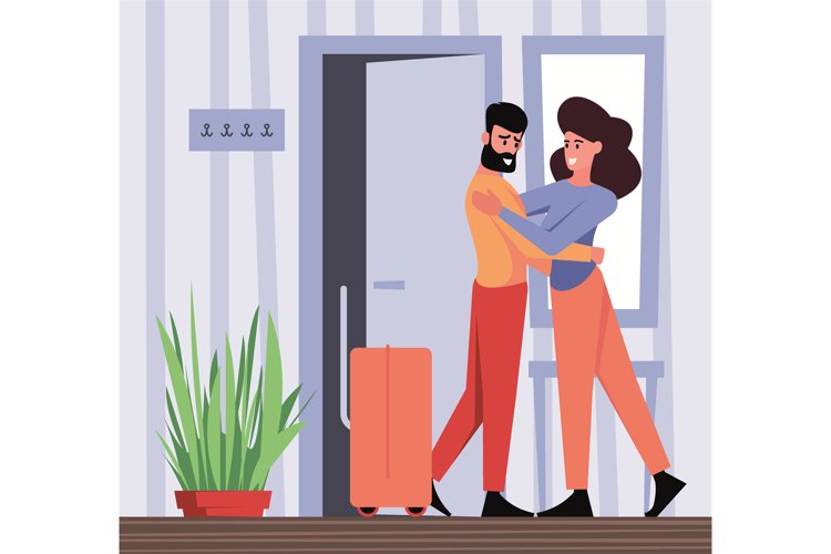 Leaving persons. Doorway going people characters meeting and