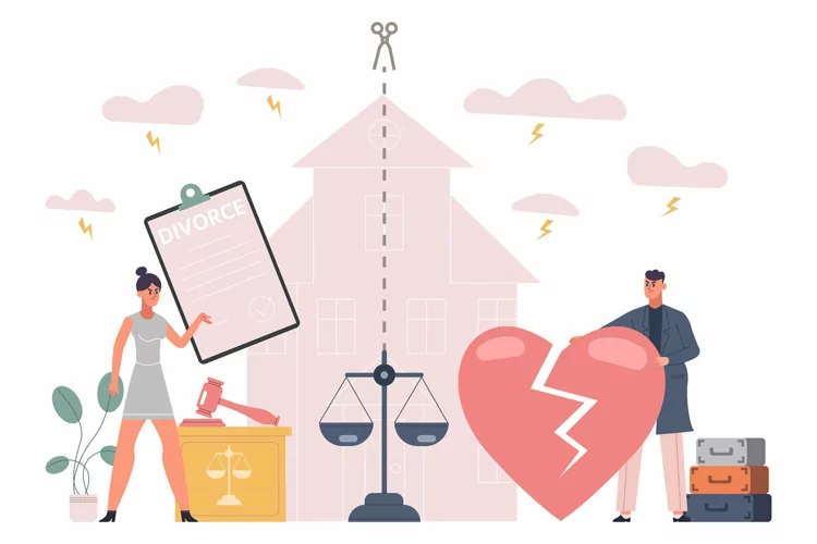 Family breakup, property division, divorce code concept. Hus