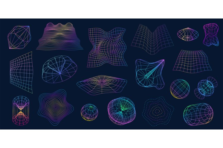 Retrofuturistic wireframe shapes, 3d sphere and distorted pe example image 1