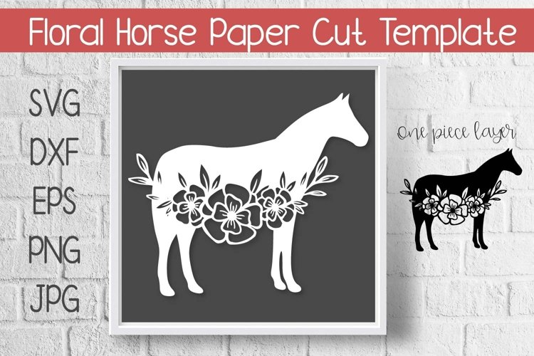 Floral Horse Paper Cut Template example image 1