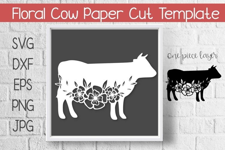 Floral Cow Paper Cut Template example image 1