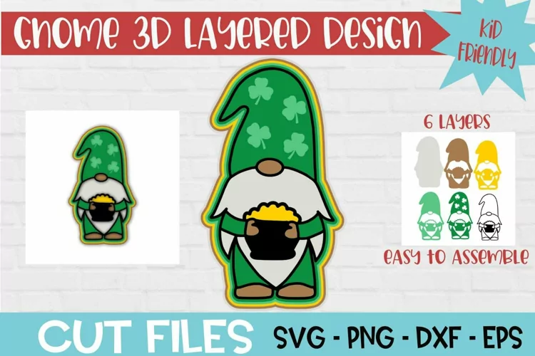 St Patricks Day Gnome 3d Layered Paper Craft