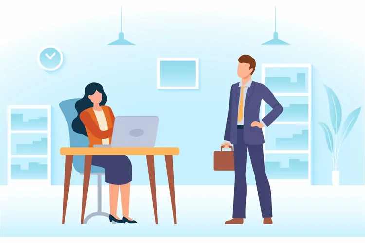 Job searching. Man candidate coming to hr office manager for