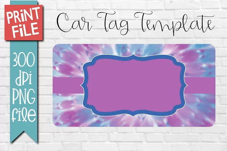 Car Tag Template PNG | Blue and Purple Tie Dye