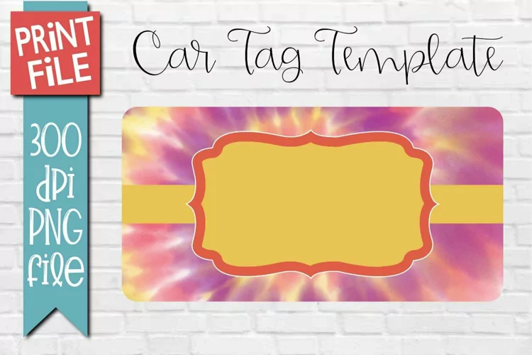 Car Tag Template PNG | Yellow Pink and Purple Tie Dye