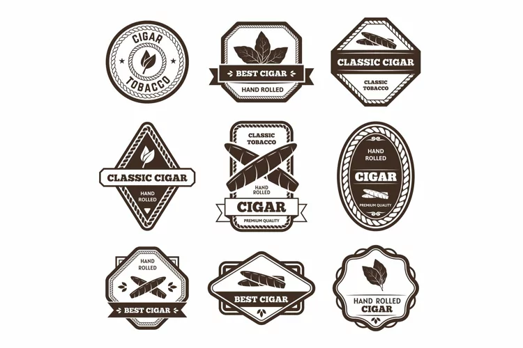 Cigar labels. Classic tobacco leaf sign, hand rolled cigaret