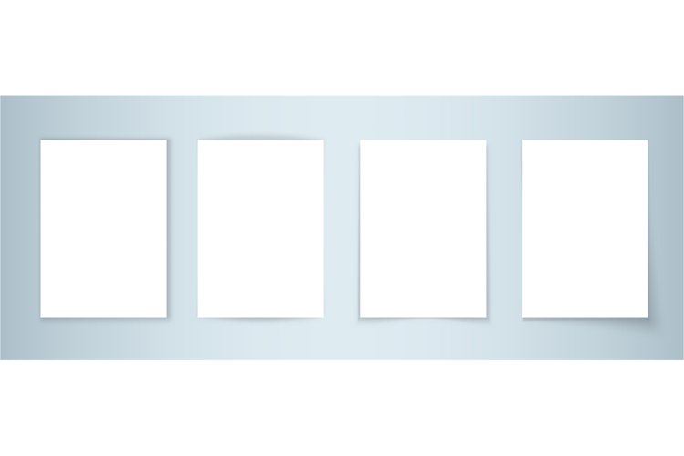 Paper posters with shadows. Realistic white isolated empty b