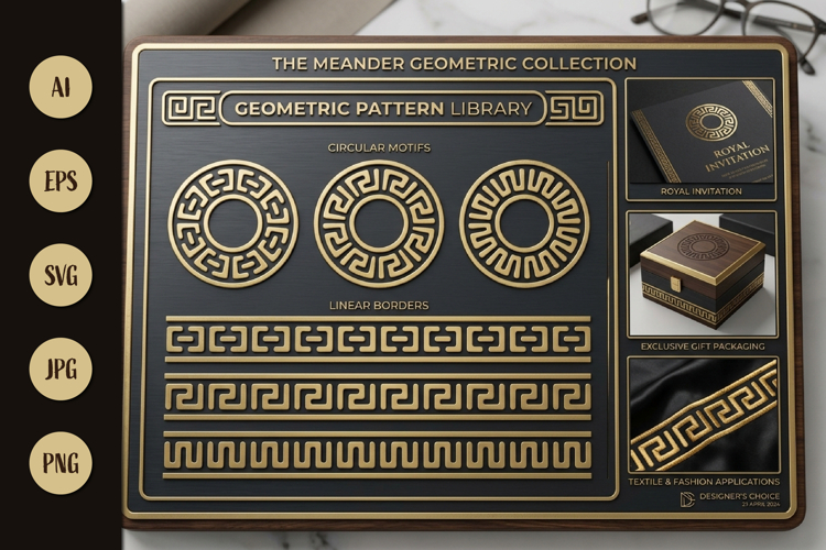 Golden Geometric Meander Patterns and Borders