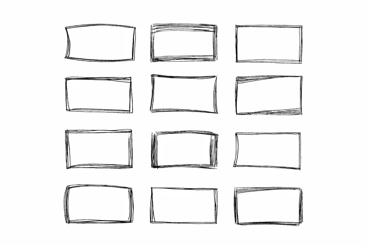 Sketch square frames. Hand drawn rectangular shape doodle bo