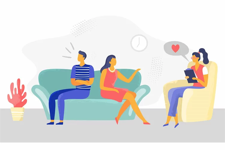 Psychotherapy session. Married couple coming to private appo