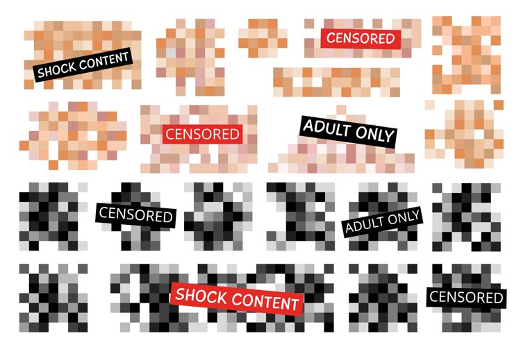 Censored square elements black and beige colors. Pixel blur