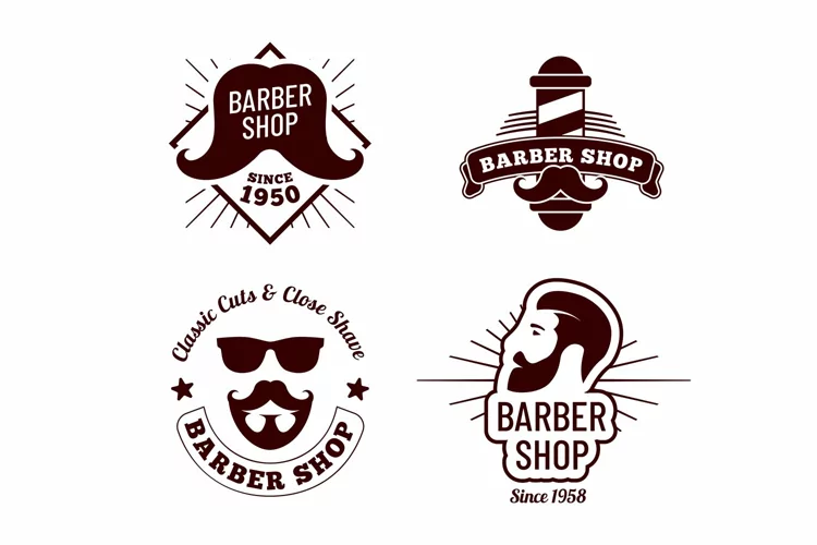 Vintage barber badges. Salon for gentleman haircut old sign.