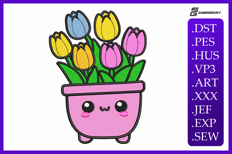 Colorful Tulips Embroidery Designs For Machine
