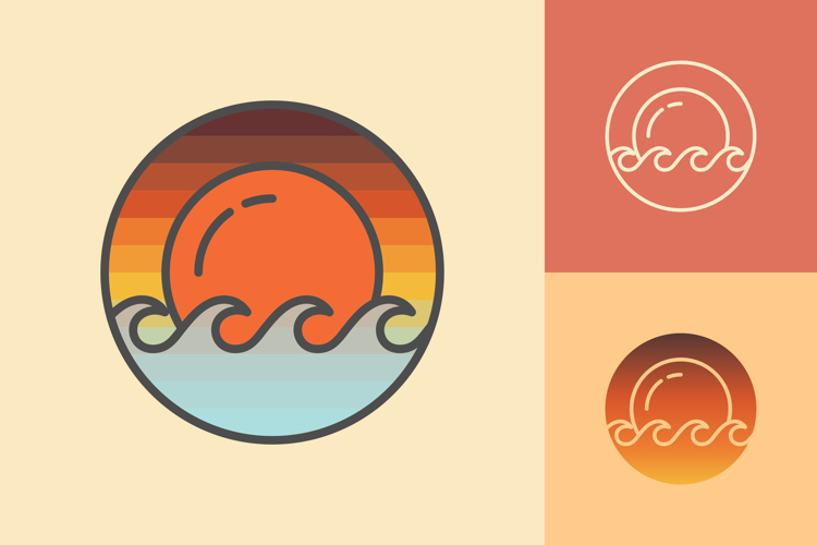 Ocean Sunset Waves Retro Style Travel Logo