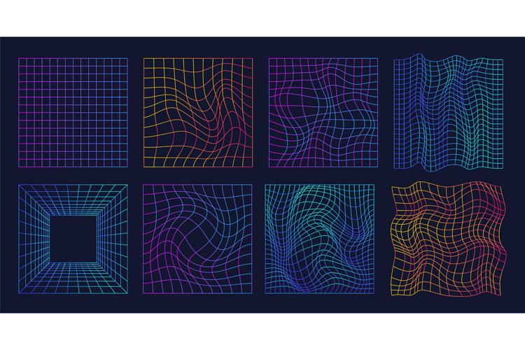 Warped retro grid. Nft cyber gravity grids, warp tunnel ret example image 1