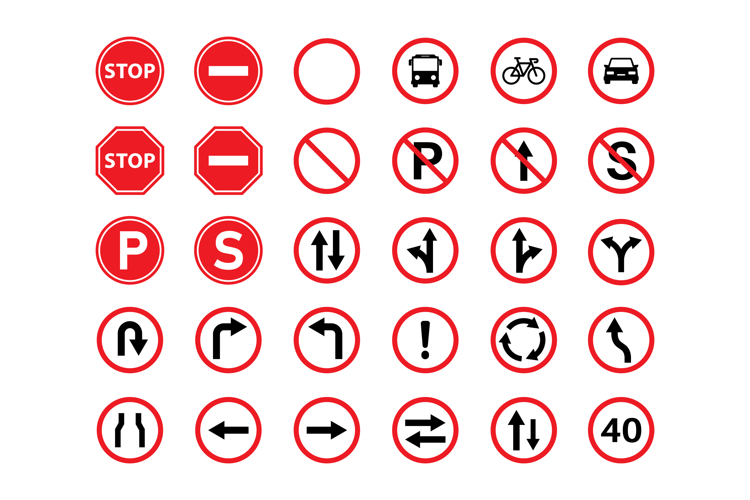 Various International Road and Traffic Signs